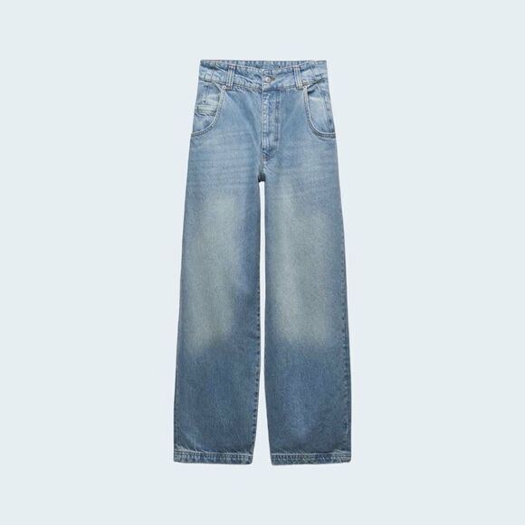 ZARA NWT The reconstructed loose fit in Medium Blue Size 10 - Picture 1 of 7